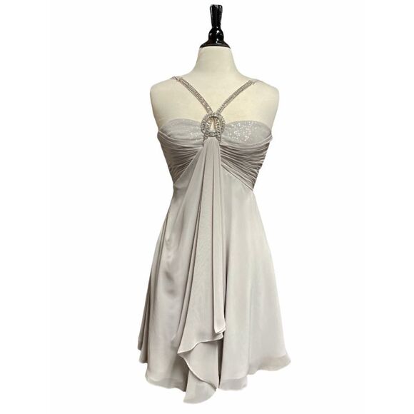 LM Collection Dresses & Skirts - LM Collection Light Grey Jeweled Sleeveless Cocktail Formal Dress NWT